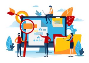 Human resources requirements. Management concept. Miniature people. Business illustration vector graphic on white background.